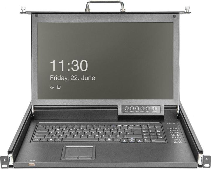 Actual product image Digitus Module. 43.2cm HD LCD TFT console, 16 port VGA, CH with 16 port VGA KVM, CH keyboard, RAL 9005 black