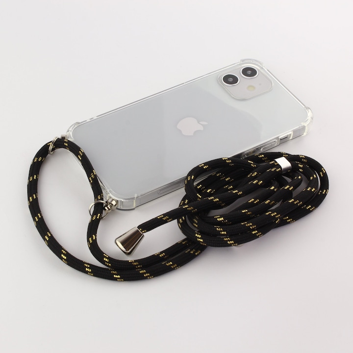 Produktbild PhoneLook Hülle Gummi transparent mit Seil schwarz (Apple iPhone 16 Plus)