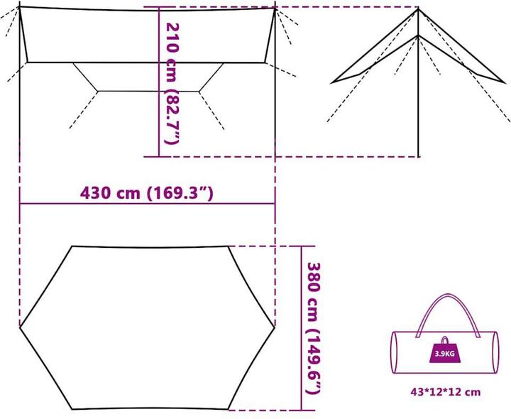 Image du produit vidaXL Campingplane (Tarp abri de camping, 3.90 kg)