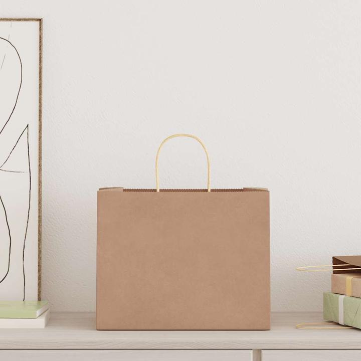 Produktbild vidaXL Kraftpapiertüten 250 Stk. mit Henkel Braun 32x22x24 cm Papiertüte (250x)