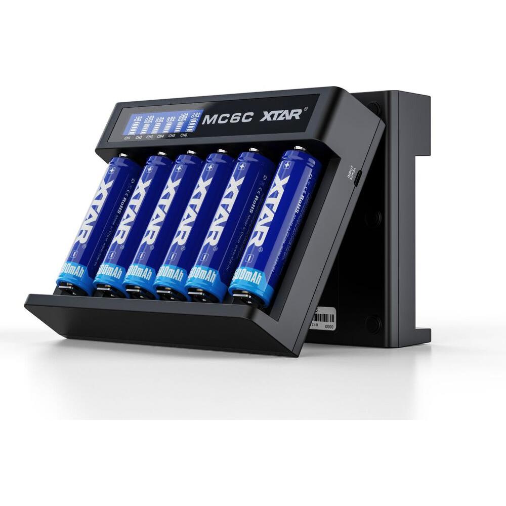 Xtar 18650 MC6C Batterieladegerät (6 pz., 10440, 14500, 14650, 16500, 16650, 17350, 17500, 17650, 17670, 18350, 18490, 18500, 18650, 18700, 20700, 217