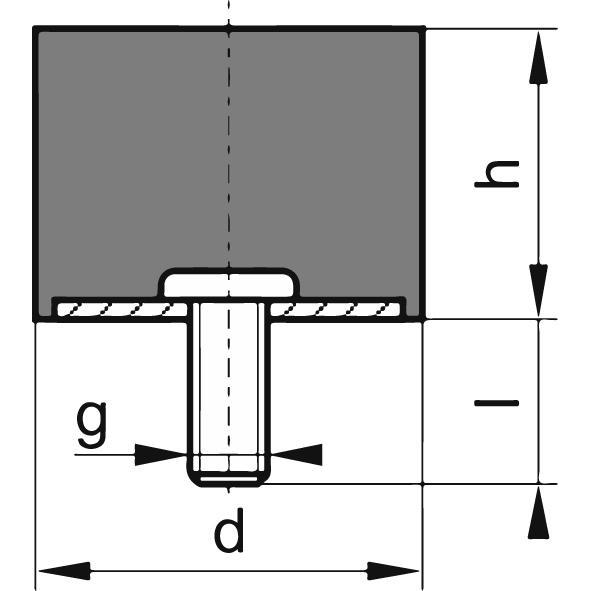 Magni, Türstopper, Gummi-Metall-Puffer zylindrisch Typ D D6xH7mm M3x6 NR55