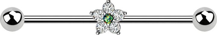 Produktbild Star Piercing Barbell silber Kristallblume silber Opal grün (Messing, Chirurgenstahl 316L)