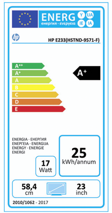 Label énergétique HP Elite E233 (1920 x 1080 pixels, 23")