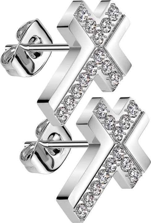 Image du produit Star Piercing Ohrstecker silber Kreuz Kristalle silber (sans laiton, Acier chirurgical 316L)