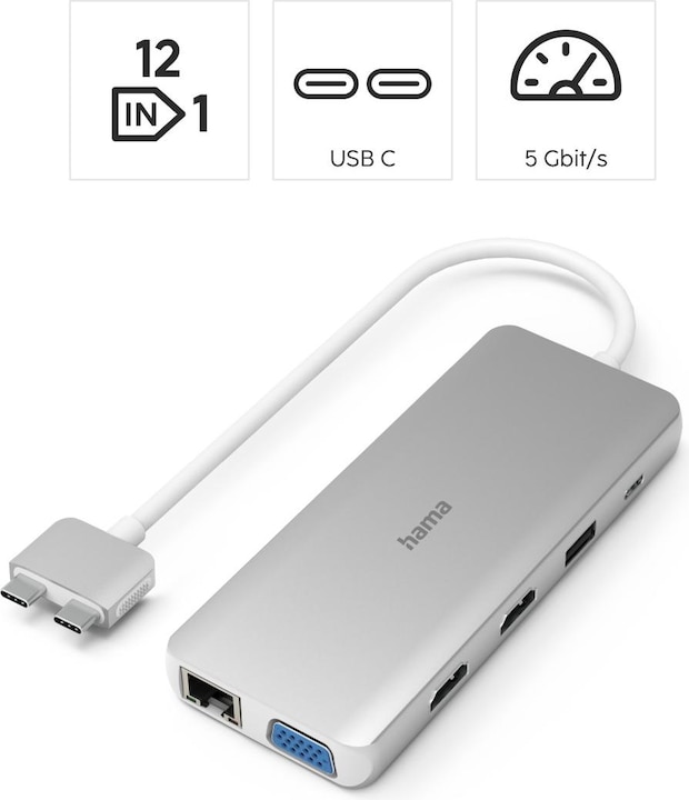 Actual product image Hama USB-C hub (USB-C, 12 Ports)
