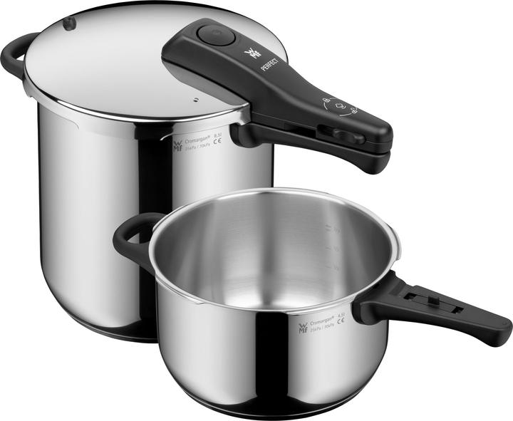 WMF Schnellkochtopf Set 2tlg 8,5+3l grosses Kochsignal Perfect Induktion Edelstahl (22 cm, Pfannenset + Topfset, Edelstahl)