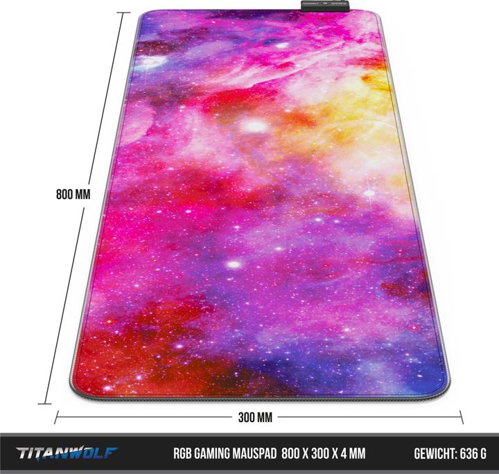 Image du produit Titanwolf Tapis de souris de jeu, Tapis de souris RGB XL, 800 x 300 mm, améliore la précision et la vitesse