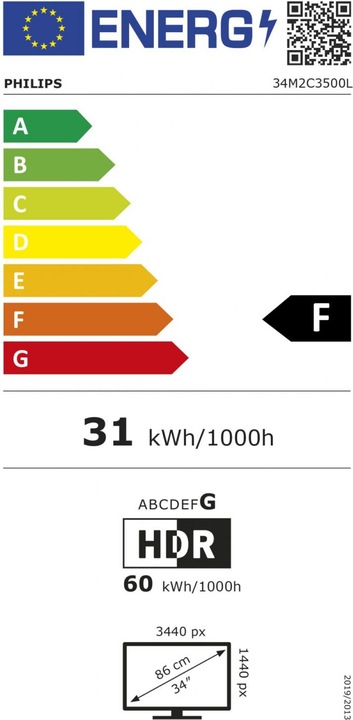 Energie-Label Philips Evnia 34M2C3500L (3440 x 1440 Pixel, 34")