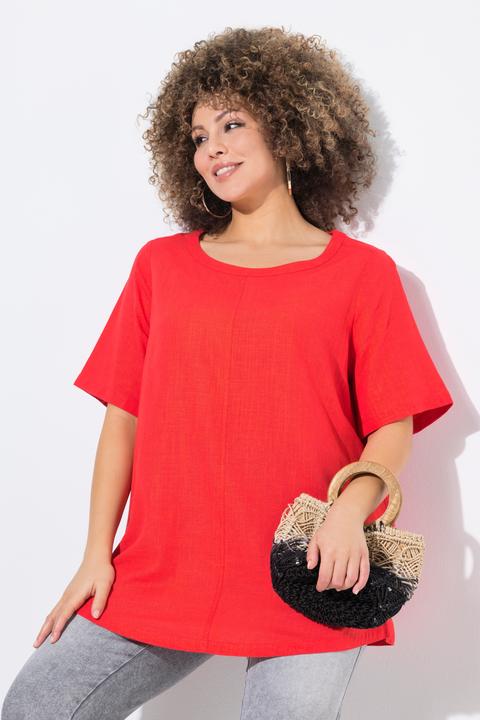 Actual product image Ulla Popken Draped Linen Blend Short Sleeve Blouse (50, 52)