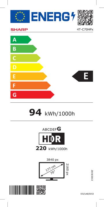 Energie-Label Sharp 85HP5265E (70", QLED, 4K)