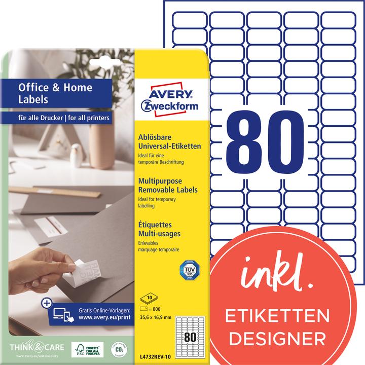 Produktbild Avery Etiketten, ablösbar, Home Office, Kleinpackung