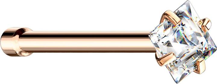 Produktbild Star Piercing Nasenstecker gerade rosegold quadratischer Kristall silber gefasst (ohne Messing, Chirurgenstahl 316L)
