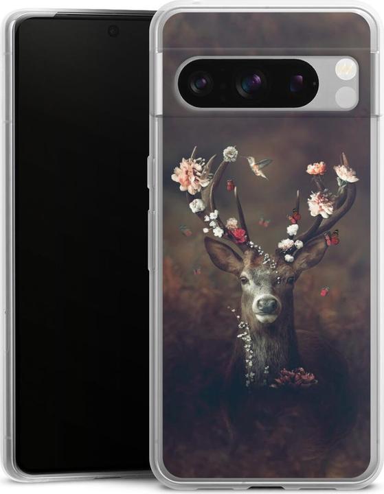 Produktbild DeinDesign Slim Case für Google Pixel 8 Pro Silikon Hülle Ultra Dünn Handyhülle Blumen Rehe Rentier (Google Pixel 8 Pro)