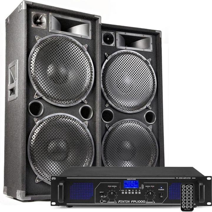 Fenton DJ sound installation with Bluetooth - Max215 DJ speakers + Bluetooth amplifier combination - 4000W