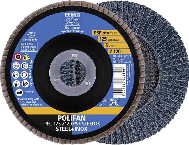 Produktbild Pferd POLIFAN Fächerscheibe sal Linie PSF 125 mm Zirkonkorund Z Korngrösse 120 für /Edelstahl Durchmess (120)