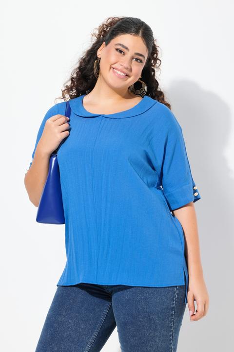Immagine prodotto Ulla Popken Blusa in misto lino dal taglio oversize con collo con risvolti e mezze maniche (50, 52)