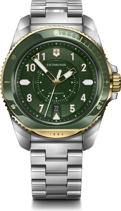 Immagine prodotto Victorinox Journey 1884 Quarzo Tre Lancette Acciaio e Minerale, Orologi subacquei, 43 mm, Quadrante verde (Orologio sub, 43 mm)