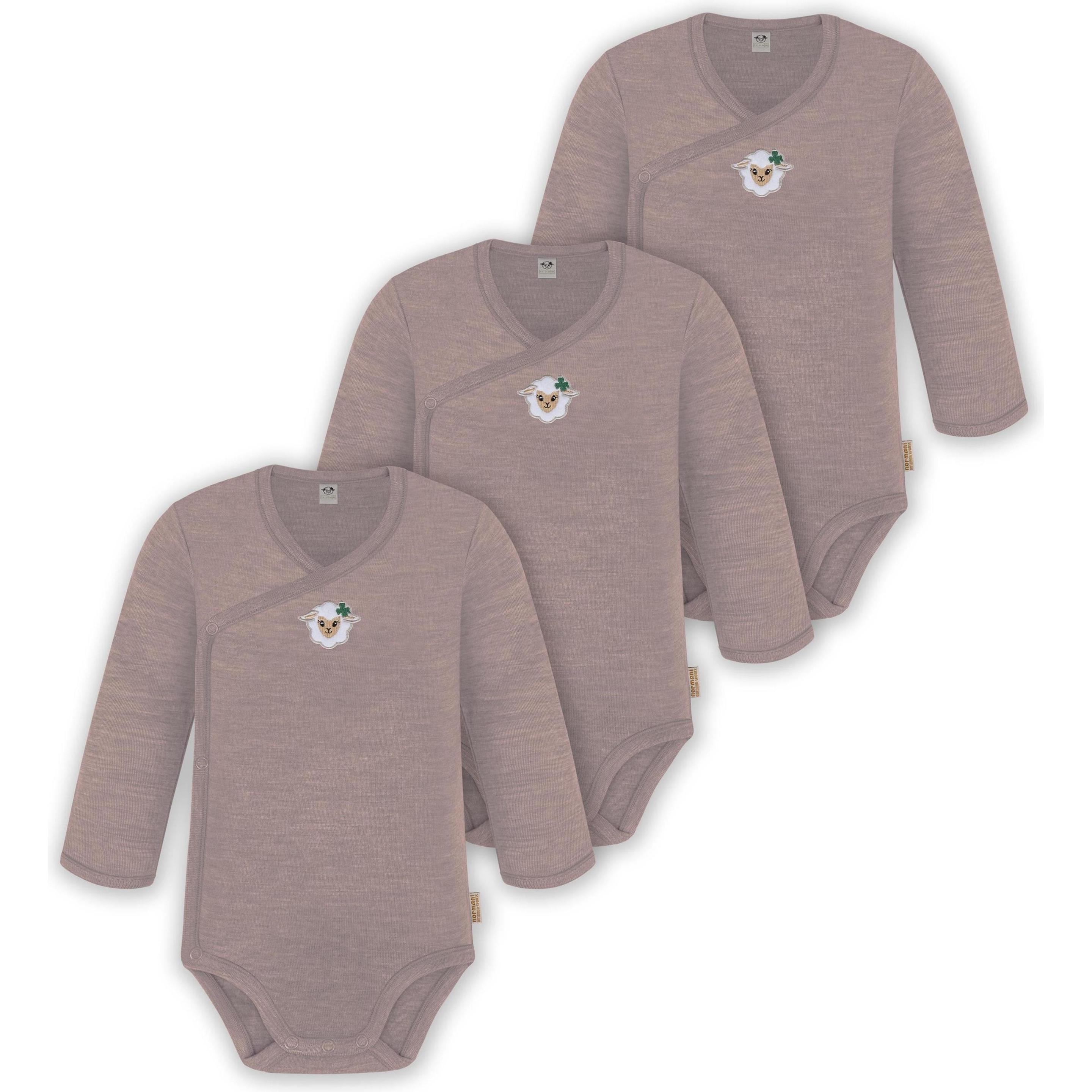 Normani, Herren, Body, 3er Pack Multipack Baby-Body Merino Wickelbody Langarmbody mit Knöpfen - 9345, Rosa, (68)