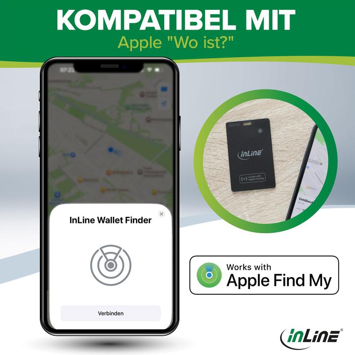 Produktbild InLine ® Wallet Finder, smarte Karte für die Geldbörse, Qi-Aufladung, 100mAh, IPX5 (Bluetooth)