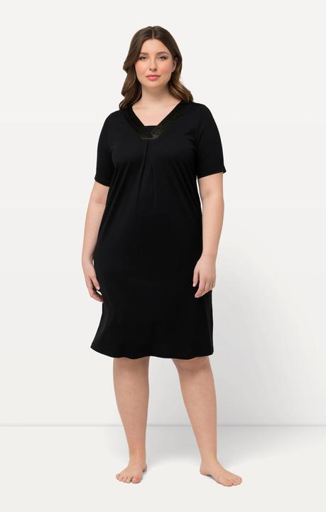 Immagine prodotto Ulla Popken Camicia da notte con dettagli in raso, scollo a V e mezze maniche (46, 48)