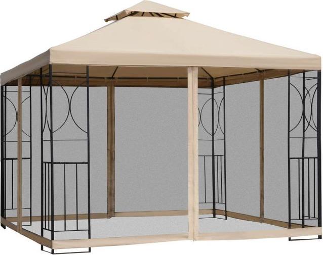 Produktbild Swisshandel24 Gartenpavillon Pavillon wetterfest mit 4 Ablagen Metall + Polyester Beige 3 x 3 m (298 cm, 298 cm)
