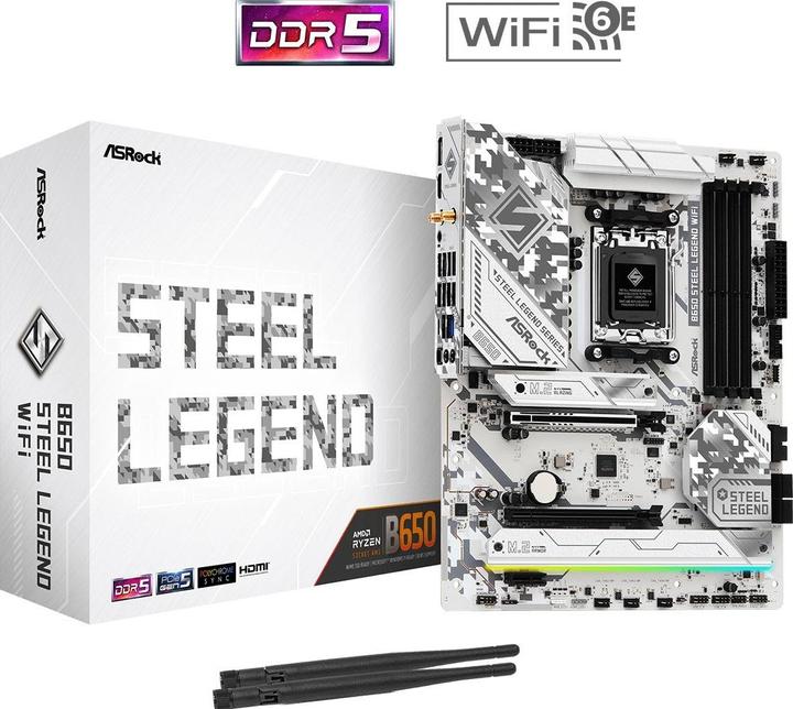 Actual product image AsRock B650 STEEL LEGEND WiFi White ATX AM5 retail (AM5, AMD B650, ATX)
