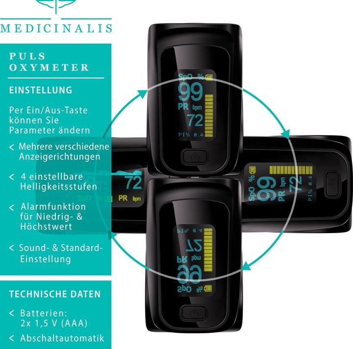 Image du produit Medicinalis Pulsomètre à doigt SpO2, oxymètre de pouls