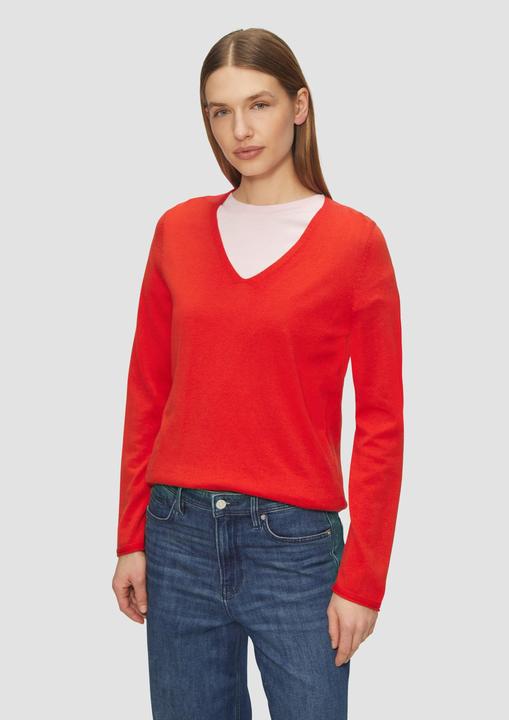 Produktbild S.Oliver Strickpullover Feinstrickpullover mit V-Ausschnitt und Rollkante am Saum (34)