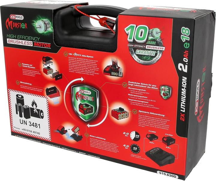 Produktbild KS Tools eMONSTER Brushless-Akku-Schlag-Bohr-Schrauber-Satz, 4-tlg | 18 Volt, 2 Akkus und Ladegerät