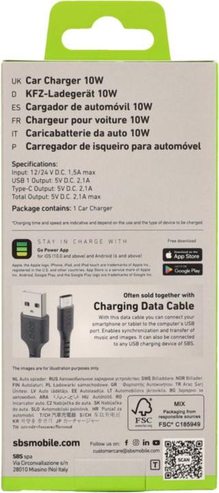 Image du produit SBS TECRTC1USB2AUL Chargeur pour appareils mobiles voiture noir