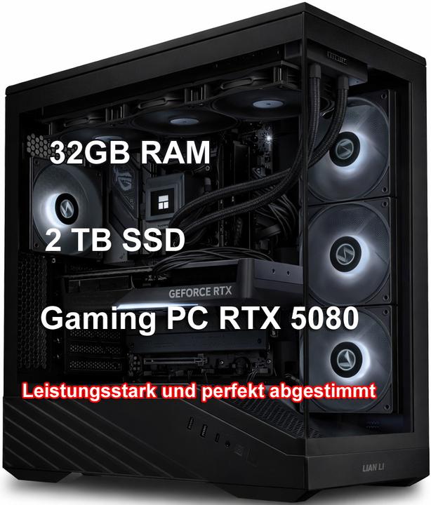 Produktbild schneller-PC Gaming PC RTX 5080 (2000 GB, 32 GB, AMD Ryzen 7 7800X3D, GeForce RTX 5080)