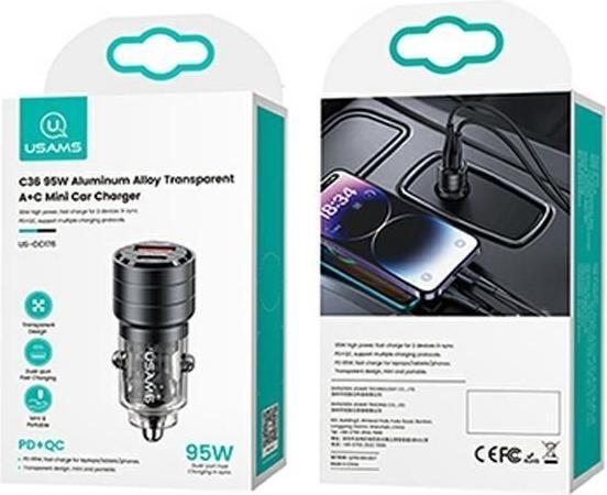Produktbild Usams Ład. sam. C36 USB+USB-C 95W Fast Charge czarny/black CC176CC01 (US-CC176)