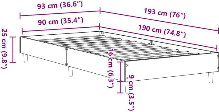Actual product image vidaXL Bettgestell (90 x 190 cm)