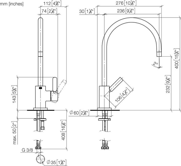 Produktbild Dornbracht Küche - Tara Classic Einhebelmischer, Ausladung 235mm, schwenkbarer Auslauf 360 Grad