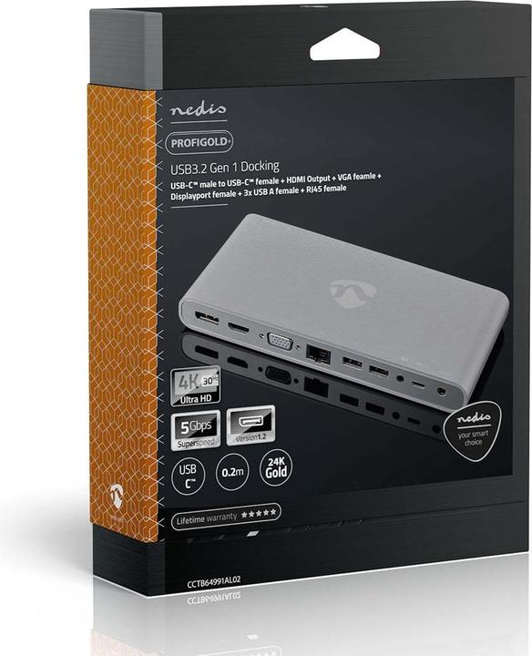 Actual product image Nedis USB Docking Station | USB 3.2 Gen 1 | USB-C™ Connector | DisplayPort Jack / HDMI™ Jack / RJ45 (USB-C, 12 ports)