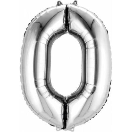 Thumbnail - Partydeco Zahlenballon 0 Alu Silber 86cm