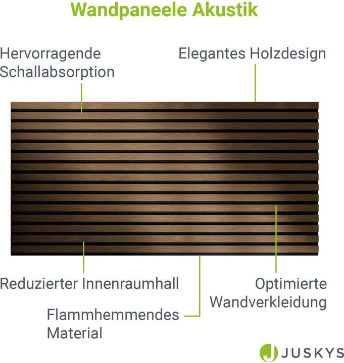Produktbild Juskys 4x Akustik Wandpaneele 120x60cm - Eiche Natur Dunkel (60 x 120 cm)