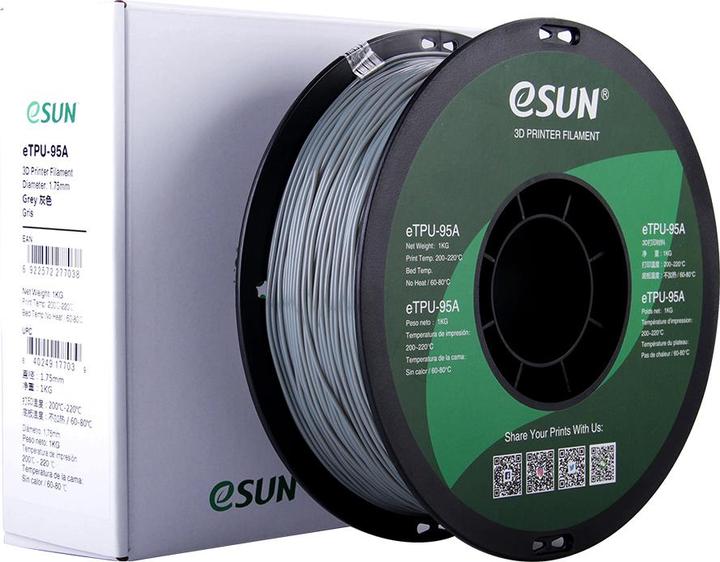 Produktbild eSUN eTPU-95A 1,75mm Grey 1kg 3D Filament (TPU, 1.75 mm, 1000 g, Grau)