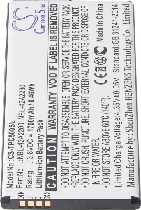 Actual product image XCell Akku passend für TP-Link / Neffos C5 Dual SIM Handyakku NBL-42A2200, NBL-42A2280, 3,7V, 1700mAh