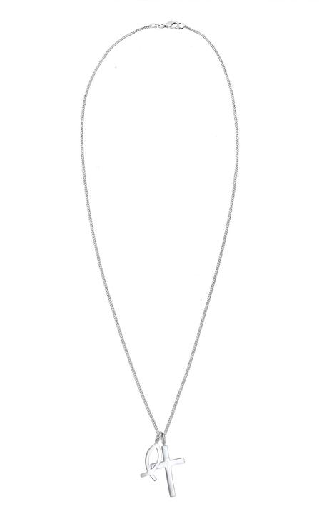 Actual product image Elli Necklace curb chain cross fish symbol religion 925 silver (925 sterling silver, 45 cm)