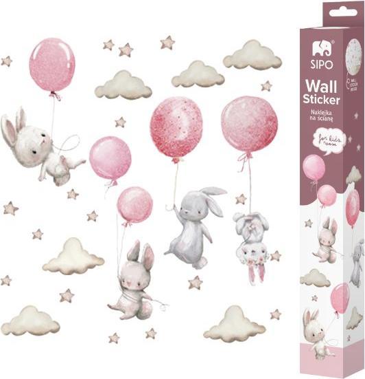 Image du produit Konjac Sponge ROOM Decor SIPO-WS63028 NAKLEJKI NA ŚCIANĘ KRÓLIKI BALONY RÓŻOWE