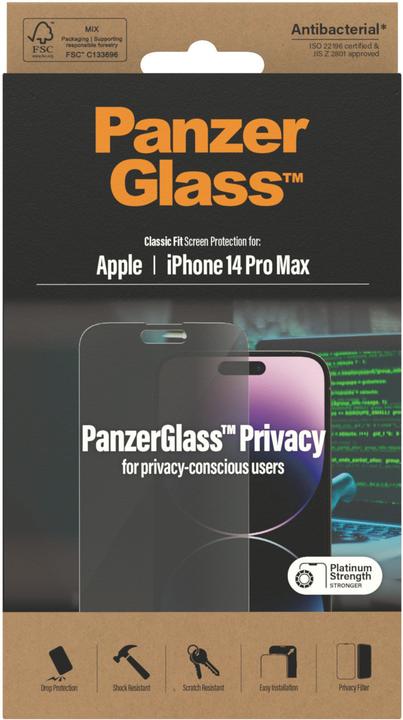 Actual product image PanzerGlass Classic Fit Privacy (1 Piece, Apple iPhone 14 Pro Max)