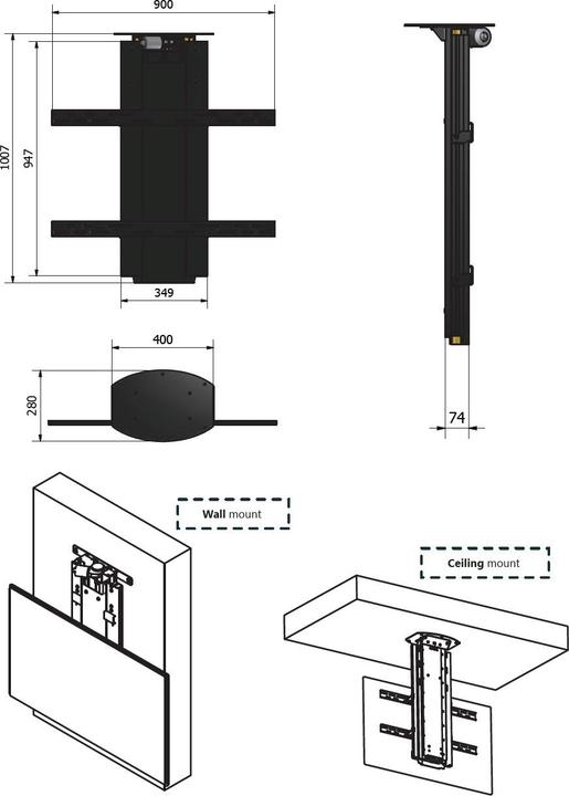 Produktbild DSS TV Lift Wand- und Deckenlift, Metall / 0546 (Wand, 70", 120 kg)