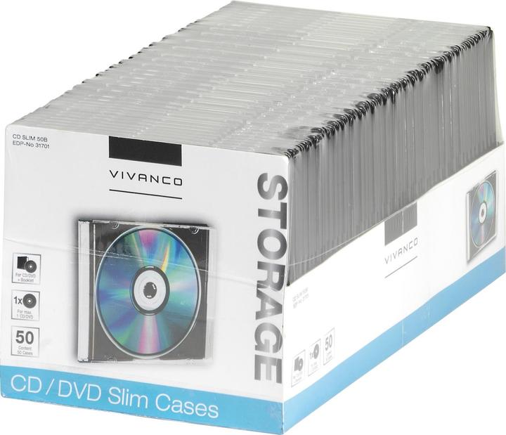 Immagine prodotto Vivanco Custodia CD Slim per un CD, confezione da 50, nero
