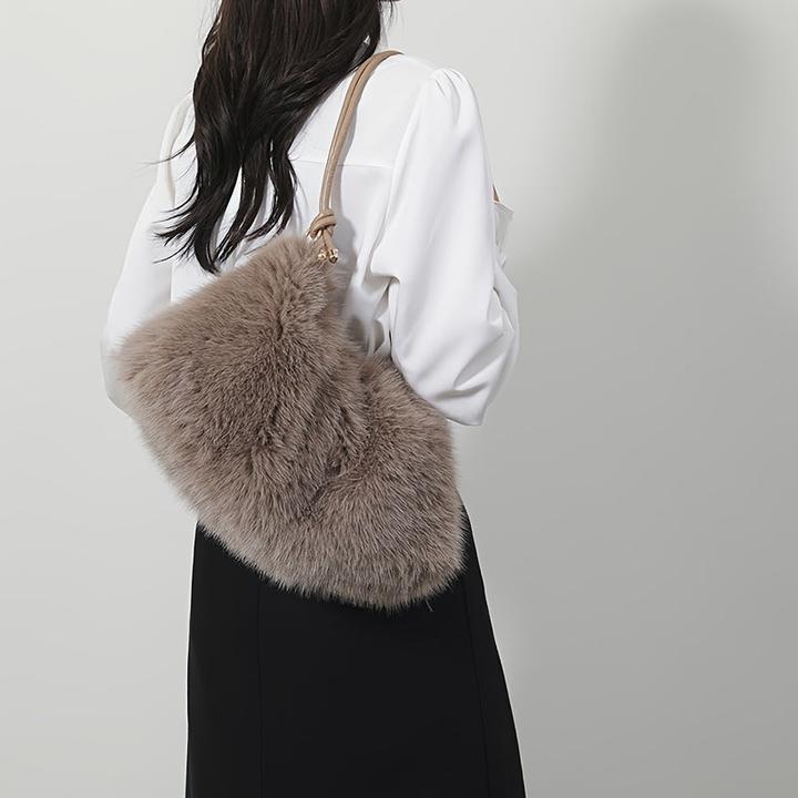 Actual product image Only-Bags.Store Schicke Plüsch-Umhängetasche in Mondform - geräumig & weich, modische einfarbige Tote