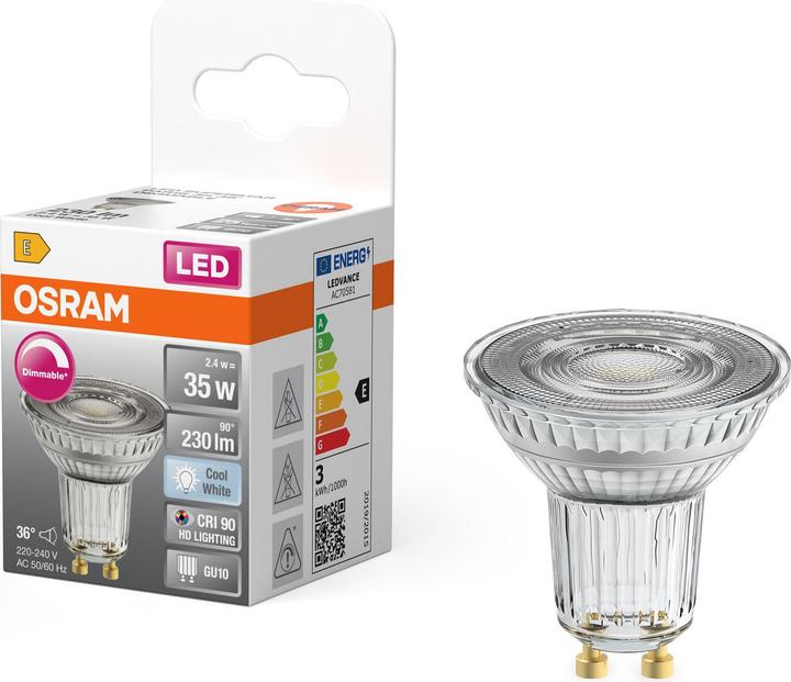 Actual product image Osram LED Leuchtmittel LED SUPERSTAR PAR16 2.4W 940 GU10 Dimmbar Neutralweiss 4099854457050 (GU10, 230 lm, 6 x)