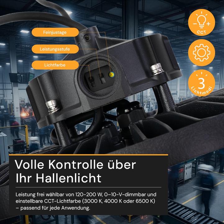 Actual product image Enovalite LED-HighBay, Sensor-ready, UFO, anpassbare Leistung und Licht, 120-200 W, 3000–6500K (32000 lm)