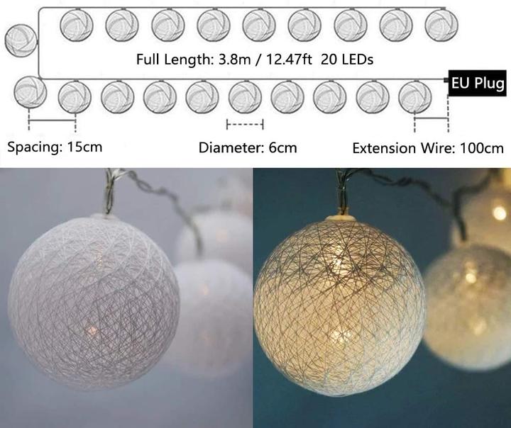 Actual product image Ciskotu Fairy lights cotton balls (3.80 m)