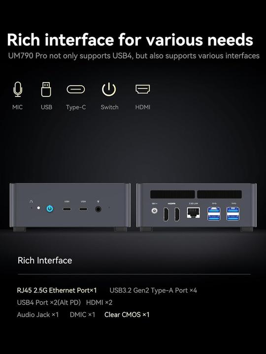 Produktbild Minisforum UM790 Pro (1000 GB, 64 GB, AMD Ryzen 9 7940HS, Radeon 780M)